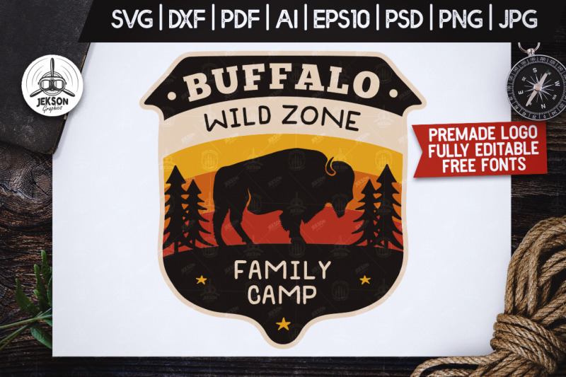 Wild Animals Badge Vintage Camp Logo Patch Svg Buffalo By Jekson Graphics Thehungryjpeg Com