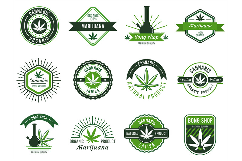 Marijuana label. Smoke weeds, cannabis joint and hashish or weed smoki ...