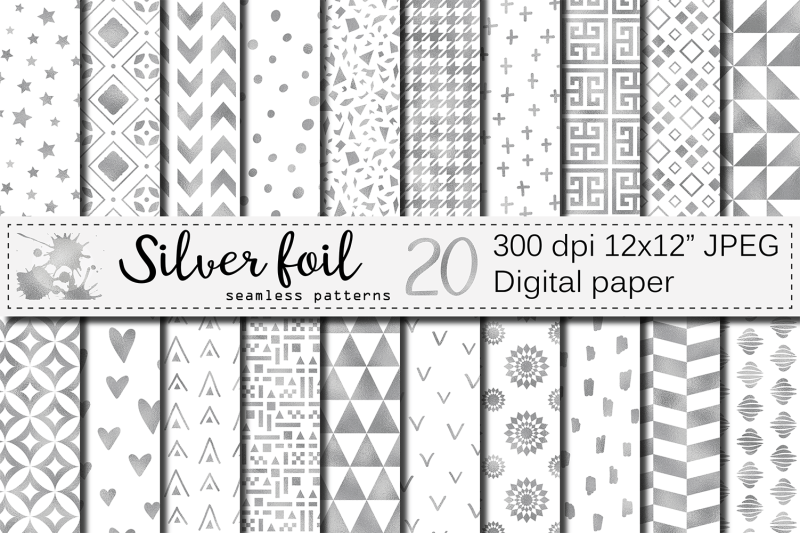 Silver Foil Seamless Geometric Patterns Silver Digital Papers By Vr Digital Design Thehungryjpeg Com