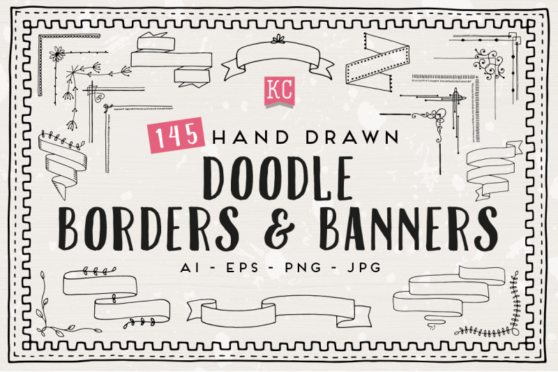 Doodle Borders And Banners By Katy Clemmans Thehungryjpeg Com