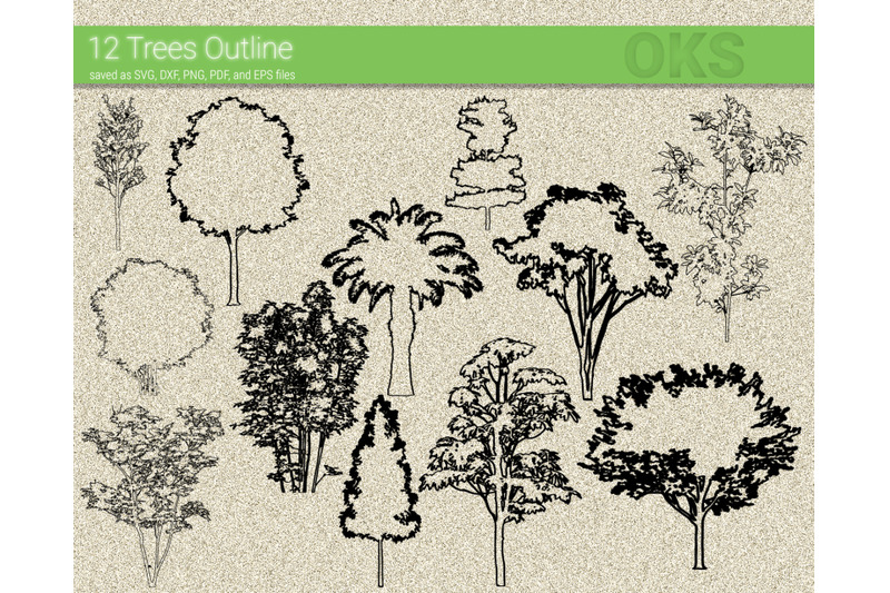 Trees Outline Svg Svg Files Vector Clipart Cricut Download By Crafteroks Thehungryjpeg Com