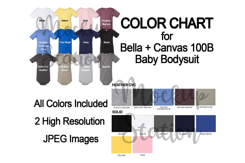 Color Chart For Bella Canvas 100b Baby Bodysuit Mockup Baby One Piece By Mockupstation Thehungryjpeg Com