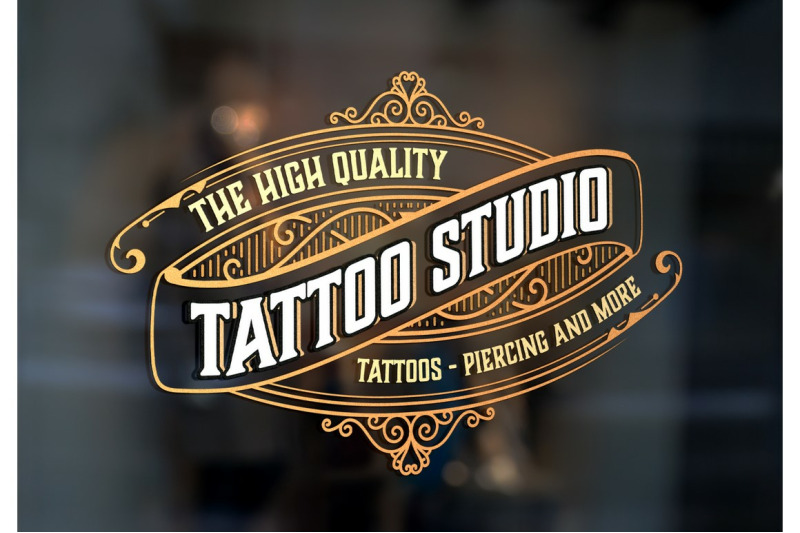 Vintage Tattoo Logo with Gold Elements By OneVectorStock | TheHungryJPEG