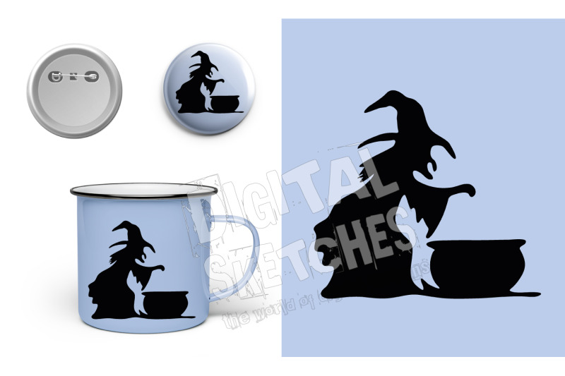 Witch Cut File Halloween Vector Illustration Svg Dxf By Digital Sketches Thehungryjpeg Com
