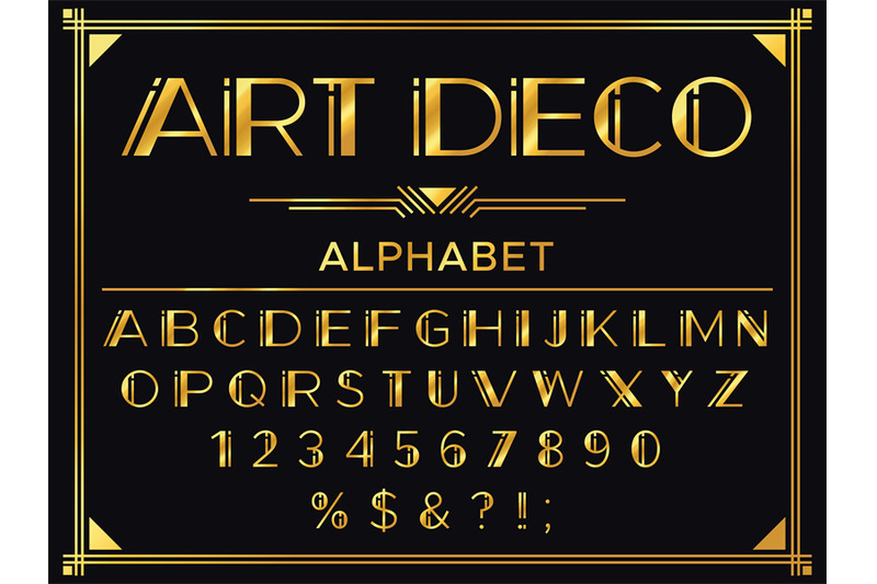 Art deco font. Golden 1920s decorative letters, vintage fashion typogr ...