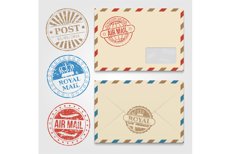 Vintage envelopes template with grunge postal stamps By Microvector