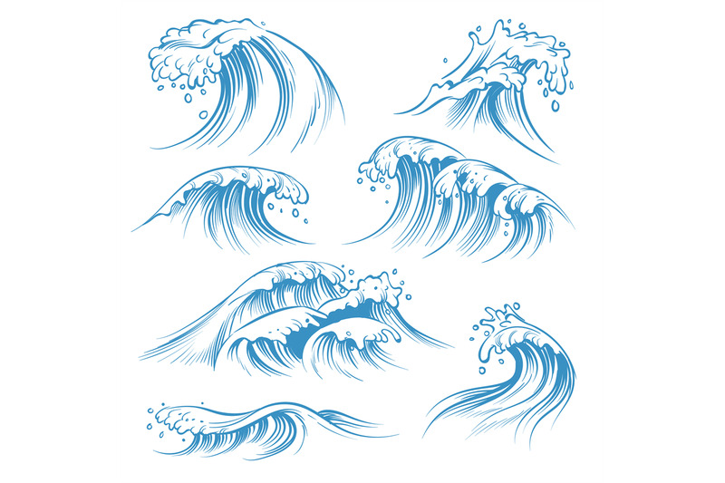 Sketch ocean waves. Hand drawn marine vector tides. Wave water storm sea  illustration Stock Vector Image & Art - Alamy
