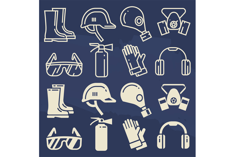 Personal protective equipment icons set - safety work protection eleme ...