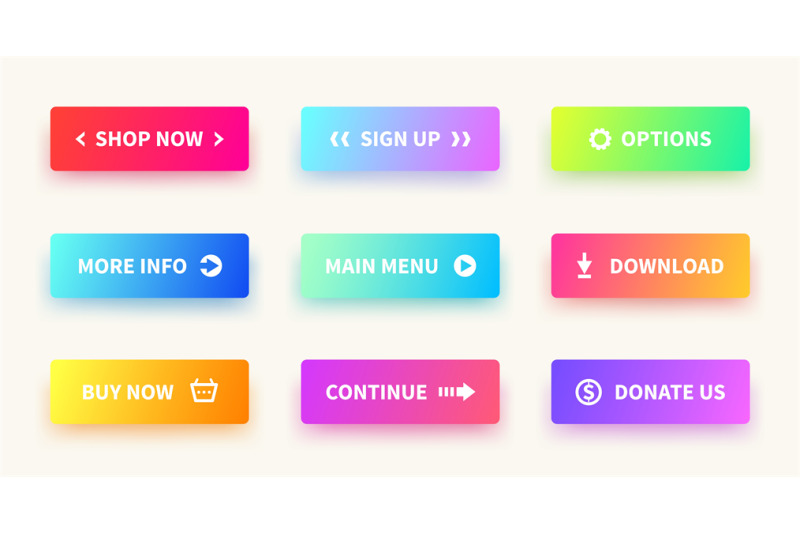 Gradient buttons. User interface web button, material design, ui recta ...