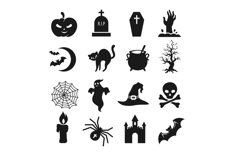 Halloween black silhouette vector icons By Microvector | TheHungryJPEG