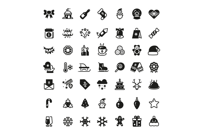 Christmas Holiday Vector Symbols Winter Xmas Silhouette Black Icons I By Microvector Thehungryjpeg Com