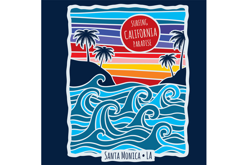 Vintage Summer California Surfing T Shirt Print Design Vector Illustra By Microvector Thehungryjpeg Com