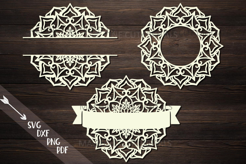 Mandala Monogram Frame Bundle Split Circle Ribbon Svg Cut By Kartcreation Thehungryjpeg Com