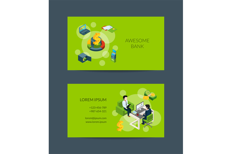 Vector Isometric Money Flow In Bank Business Card For Bank Or Finance By Onyx Thehungryjpeg Com