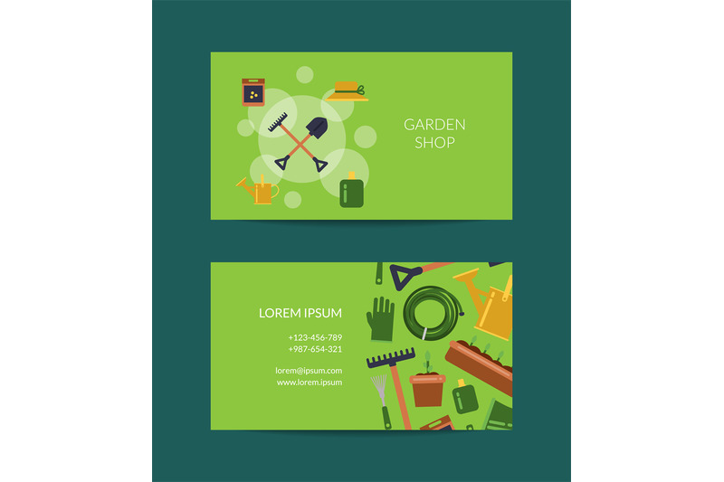 Vector flat gardening icons business card By ONYX | TheHungryJPEG