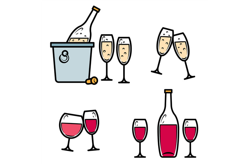 Drinking Wine And Champagne Icon Set By Smartstartstocker Thehungryjpeg Com