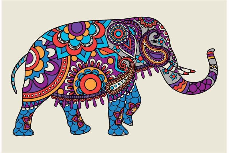 Indian ornate elephant colored illistration By SmartStartStocker ...