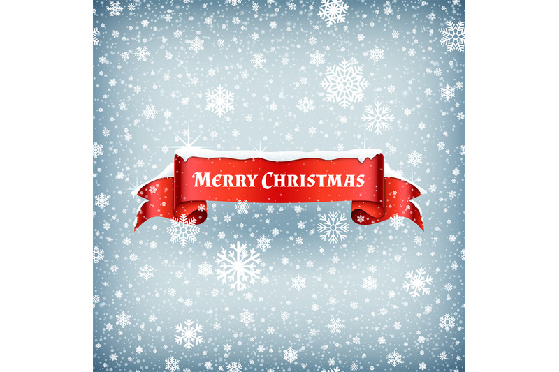 Merry Christmas Celebration Background With Falling Snow And Red Banne By Microvector Thehungryjpeg Com