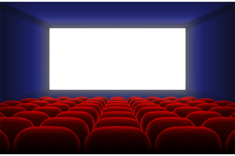 Realistic Cinema Hall Interior With Blank White Screen And Red Seats V By Microvector Thehungryjpeg Com