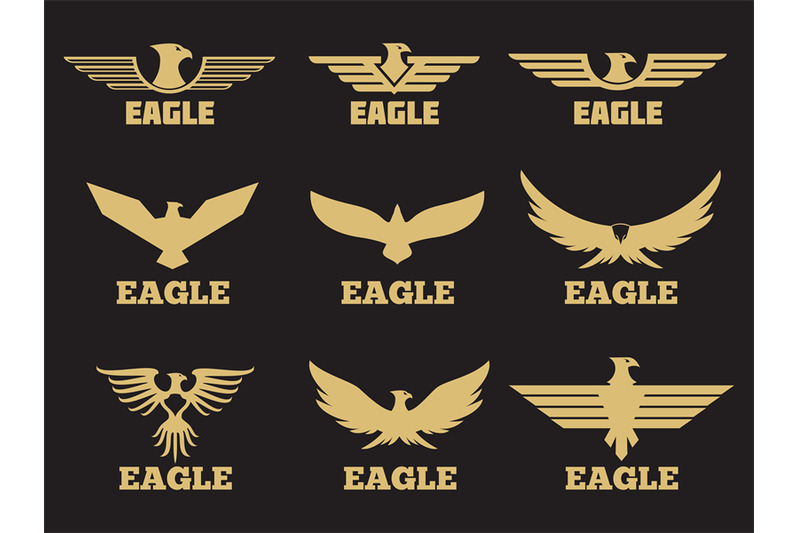 Gold Heraldic Eagles Logo Collection On Black Background By Microvector Thehungryjpeg Com