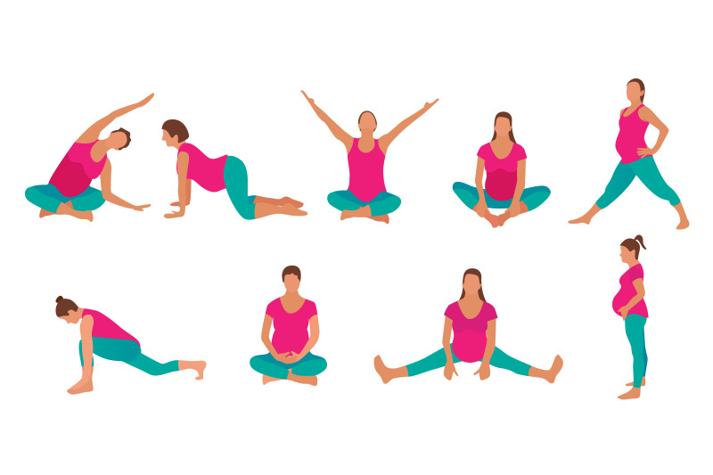 Pregnant woman yoga positions set By Anna Lee Design | TheHungryJPEG