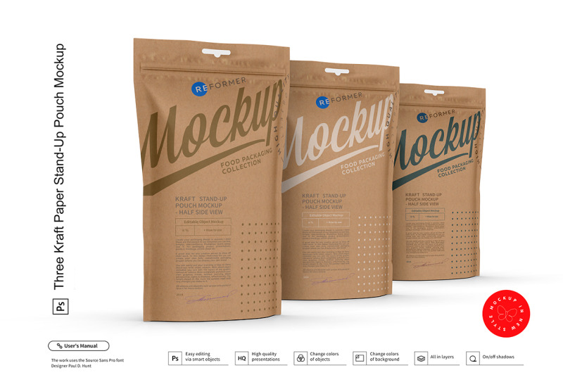 Download Kraft Stand Up Pouch Mockup Half Side View Yellowimages