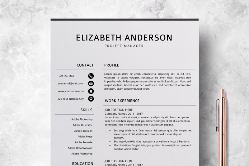 Beste Professional Resume Template / Creative CV Templates - Elizabeth SB-85
