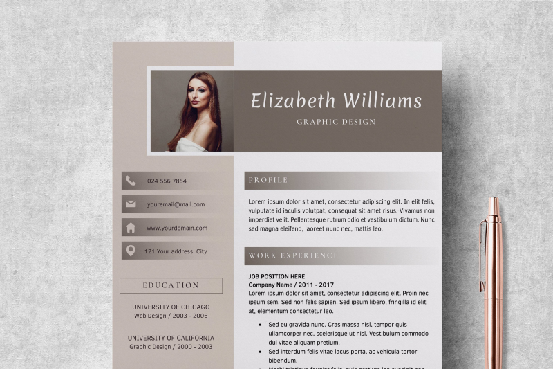 Resume Template For Word And Pages Cv Template Elizabeth By Lucatheme Thehungryjpeg Com