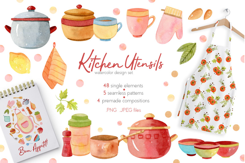 Kitchen Utensils Watercolor Clipart. Graphic by sabina.zhukovets