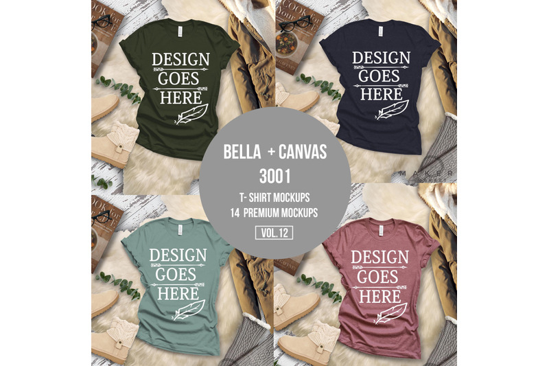 T Shirt Mock Up Bella Canvas T Shirts 3001t T Shirt Mockup Mega Bun By The Makers Market Thehungryjpeg Com