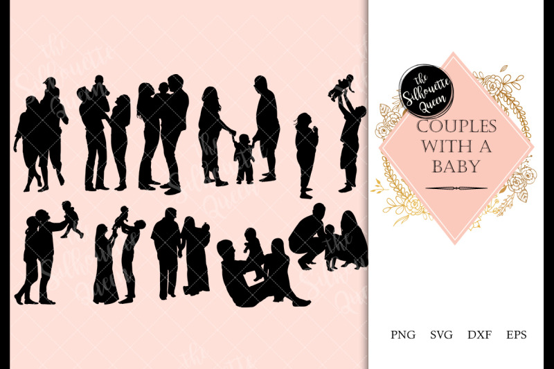 Download Couple With A Baby Svg File Family Svg Cut File Silhouette Studio C By The Silhouette Queen Thehungryjpeg Com