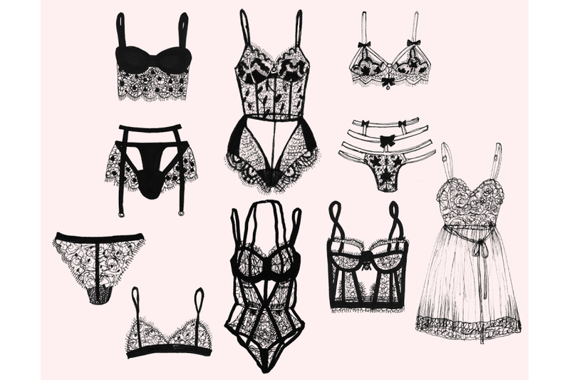 10 png fashion lingerie with lace in ink By Kaleriiat | TheHungryJPEG