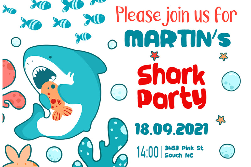 Invitation template, Shark Party By Art LaVika | TheHungryJPEG