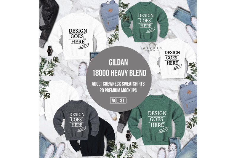 Crewneck Mock-up/Sweat Shirt Download/ Gildan 18000 Blanks/ Gildan