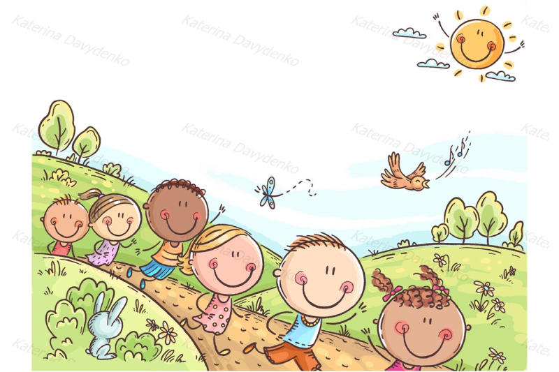 Happy Kids Running Outdoors On A Summer Day By Optimistic Kids Art Thehungryjpeg Com