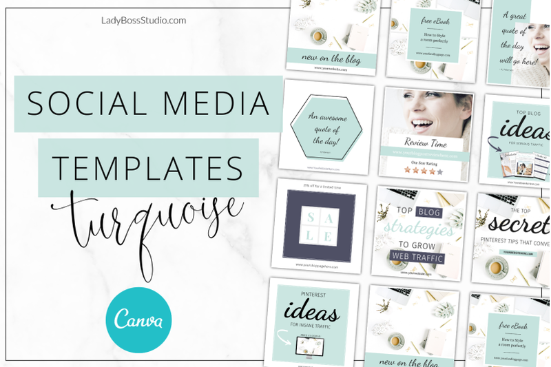 Canva Turquoise Social Media Templates By Lady Boss Studio Thehungryjpeg Com