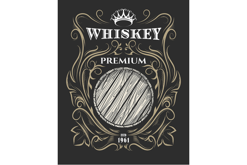 Premium Whiskey label with Barrel and Crown By Olena1983 | TheHungryJPEG