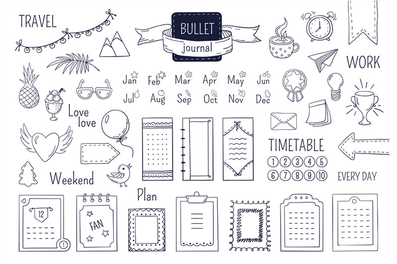 Journal Hand Drawn Elements Notebook Doodle Bullets Schedule Calenda By Spicytruffel Thehungryjpeg Com