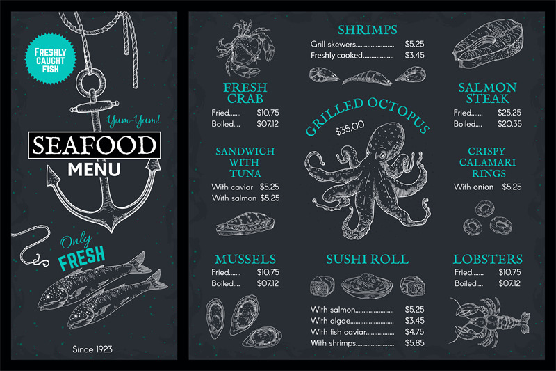 Seafood Sketch Menu Doodle Fish Restaurant Brochure Vintage Cover Wi By Spicytruffel Thehungryjpeg Com