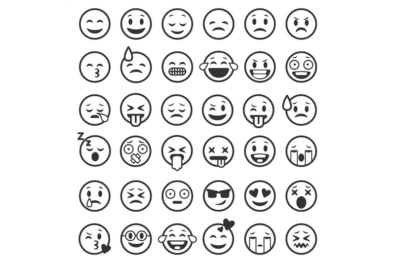 Emoticons outline. Emoji faces emoticon funny smile line black icons e By  YummyBuum | TheHungryJPEG
