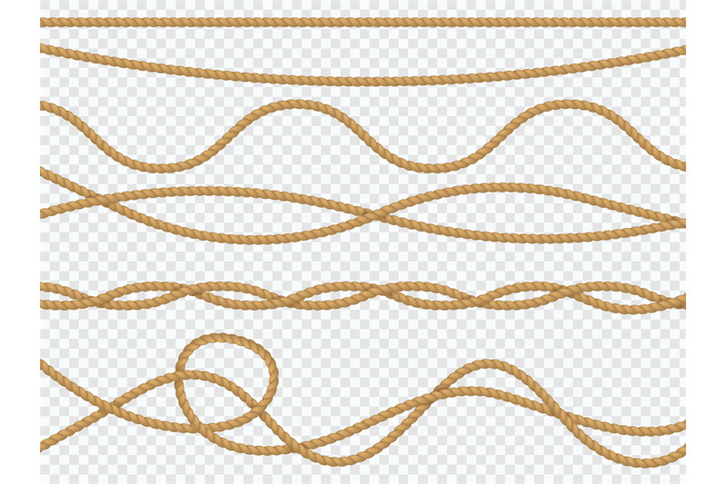 Realistic fiber ropes. Curve rope nautical cord straight lasso marine By  YummyBuum