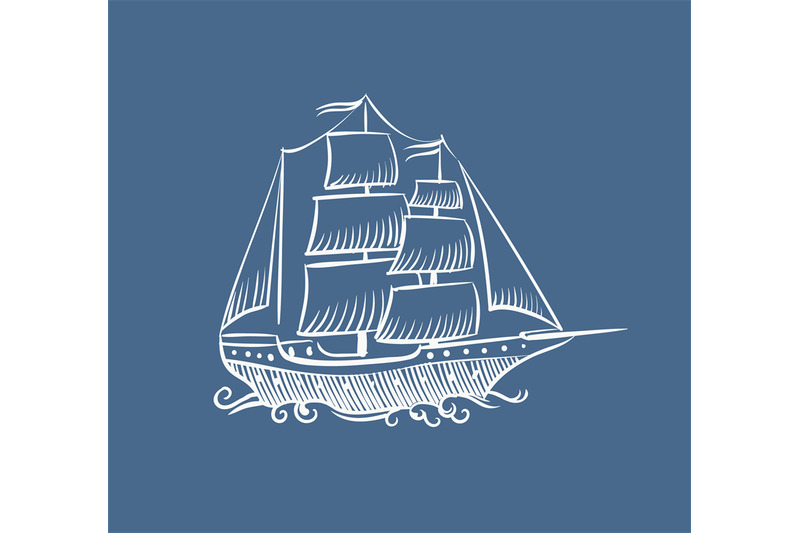 Vintage Boat Sketch Hand Drawn Old Pirate Sea Sailboat Vector Doodle By Yummybuum Thehungryjpeg Com