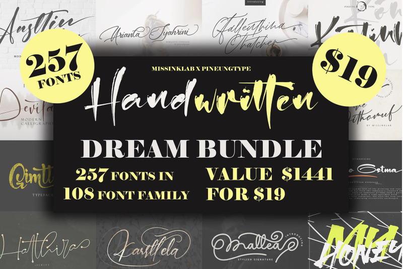257 Handwritten Dream Bundle Fonts By Missinklab Studio Thehungryjpeg Com