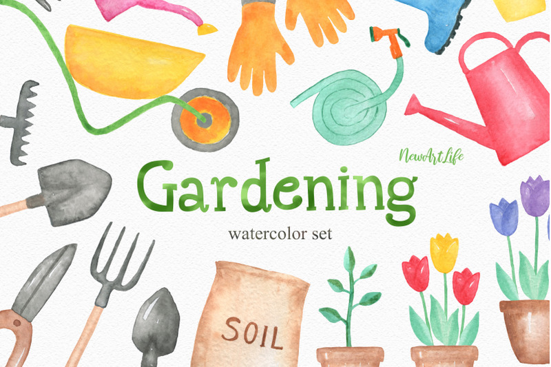 Watercolor Gardening Spring Clipart Set By NewArtLife | TheHungryJPEG