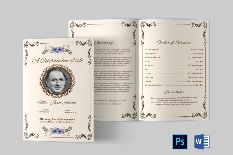 Funeral Program Template Obituary Program Template By Designscozy Thehungryjpeg Com