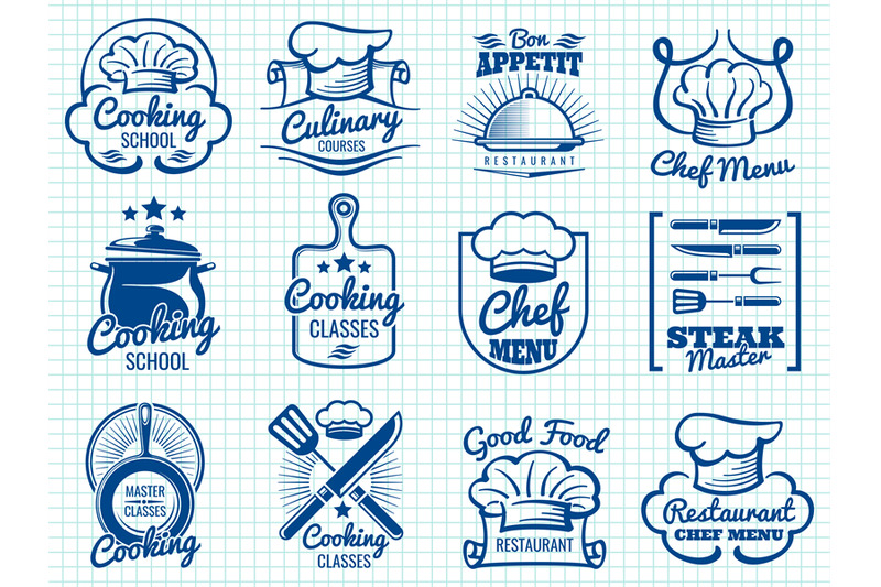 Chef Retro Labels Collection Restaurant Or Cafe Logos Design By Microvector Thehungryjpeg Com