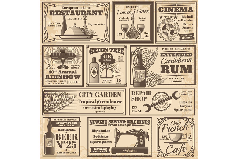 Retro Newspaper Advertising Banners Design Vector Template By Microvector Thehungryjpeg Com