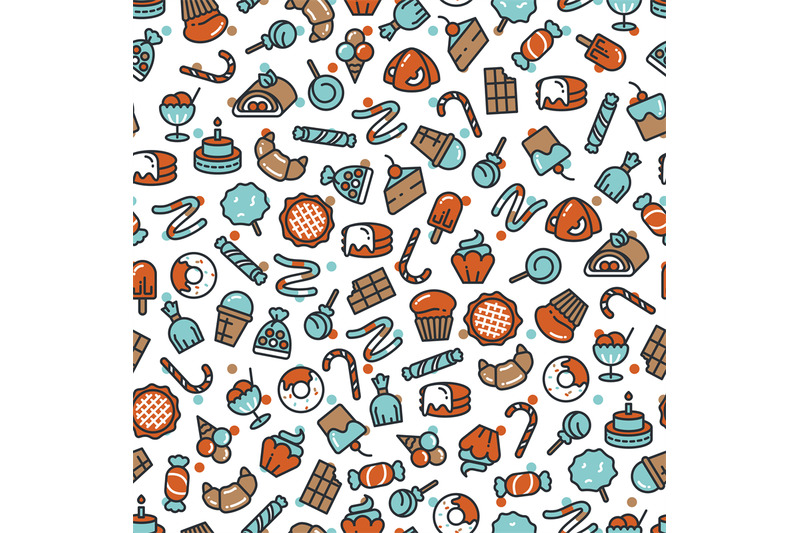 Sweet desserts candies bakery cakes seamless pattern By Microvector ...