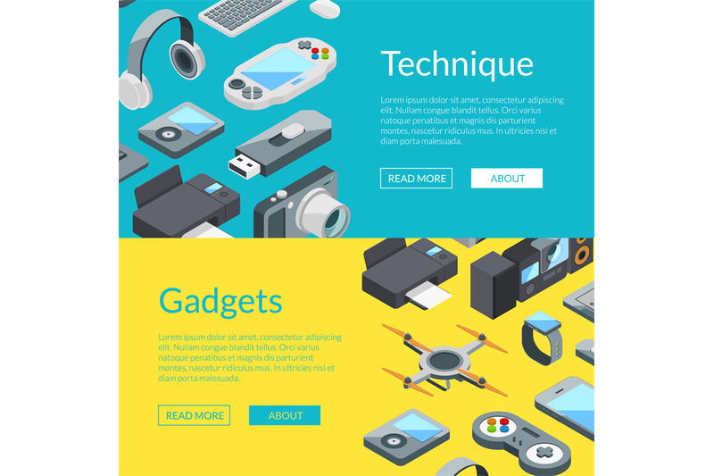 Vector Isometric Gadgets Icons Web Banner Templates Illustration By Onyx Thehungryjpeg Com