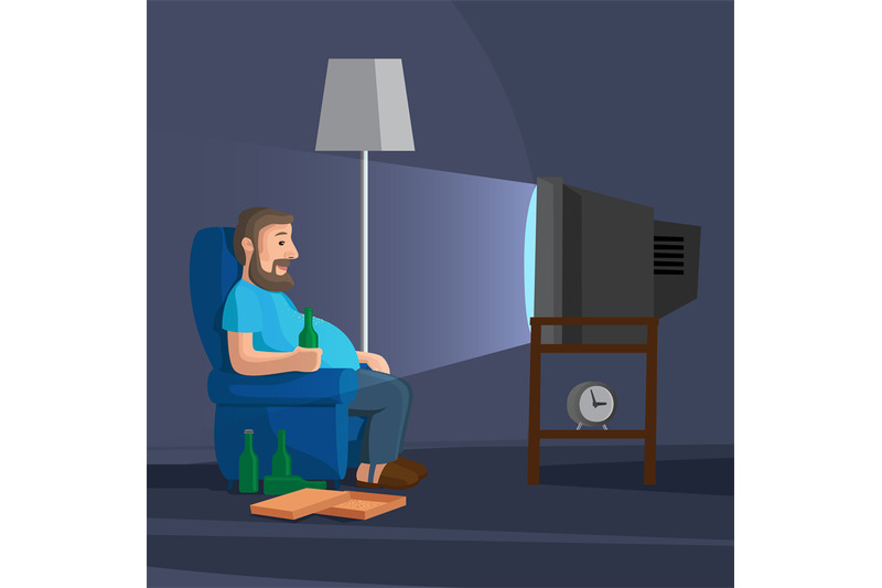 Cartoon Man Watching TV By SmartStartStocker | TheHungryJPEG